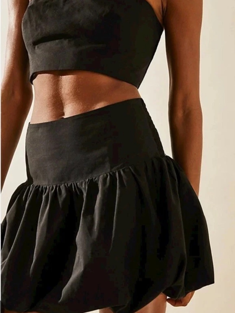 NWOT Free People Lula bubble skirt solid black unlined thick waistband size 10